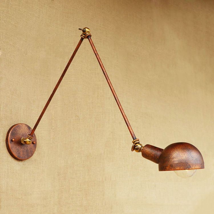 1 Light Bowl Wall Light Fixture Antique Style Rust Metal Wall Sconce with Swing Arm for Study Room
