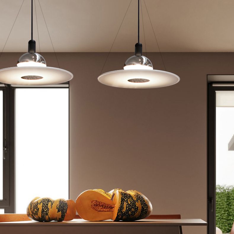 Minimalist Indoor Pendant Light, Dome Shade Metal 1-Light Pendant Lighting with Disk Under