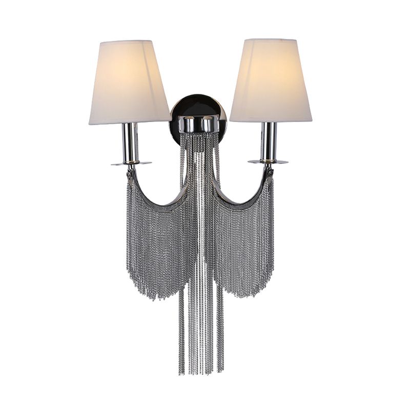 Plastic Cone Shade Wall Lamp Sconce Modernist 2 Lights Sconce Light with Aluminum Tassel in Black/Silver