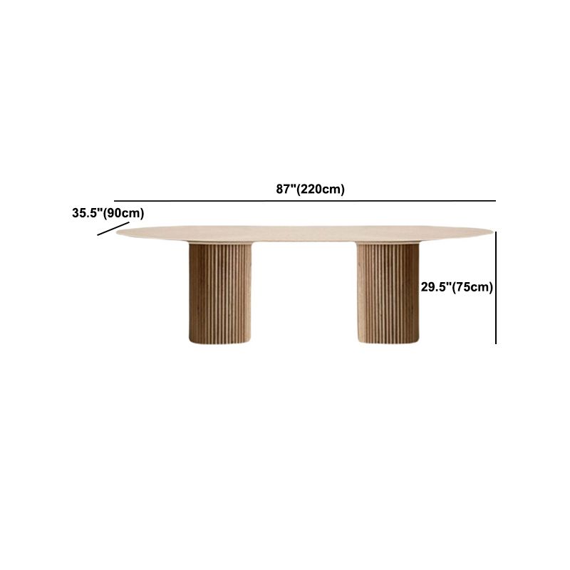 Natural Double Pedestal Dining Table Modern Oval Wood Home Dinner Room Kitchen Table