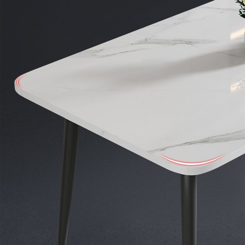 Modern Style Dining Table Rectangle Sintered Stone Dining Table with Black Frame