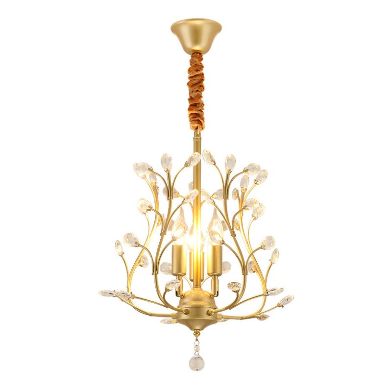 French Retro Pendant Light Fixture 3 Light Metal Crystal Chandelier for Bedroom