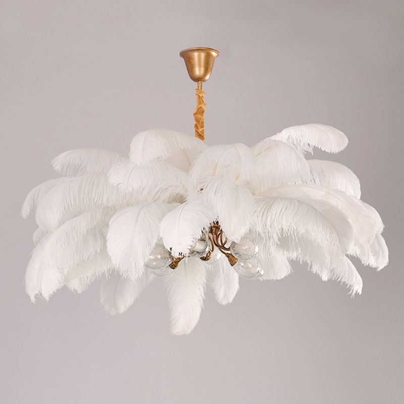 Ostrich Feather Ceiling Chandelier Modern Nordic Creative 5 Light Hanging Ceiling Light for Bedroom