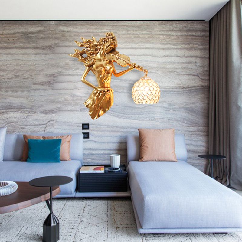 Dome Wall Mount Leichte Vintage Metall und Kristall 1 hellweißes/goldenes Wandleuchten mit Mädchendekoration