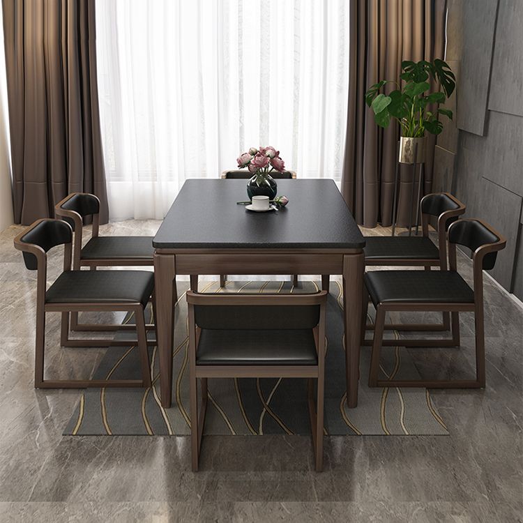 Rectangle Stone Top Dining Table Solid Wood 4 Legs Dining Table for Dining Room