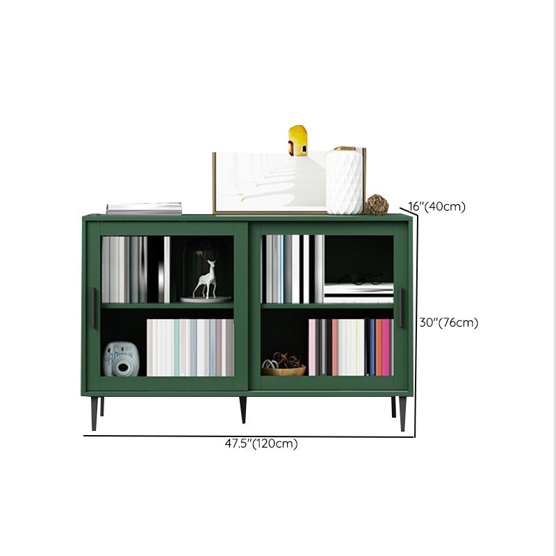 Scandinavian Standard Bookcase Engineered Wood Green Bookshelf with Cabinets