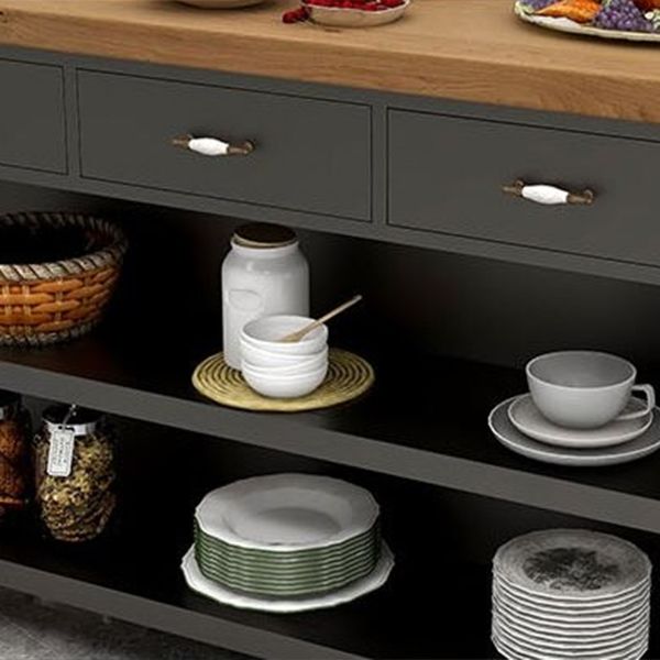 Modern Style Rolling Kitchen Cart Metal Rectangular Kitchen Island Cart with Open Storage