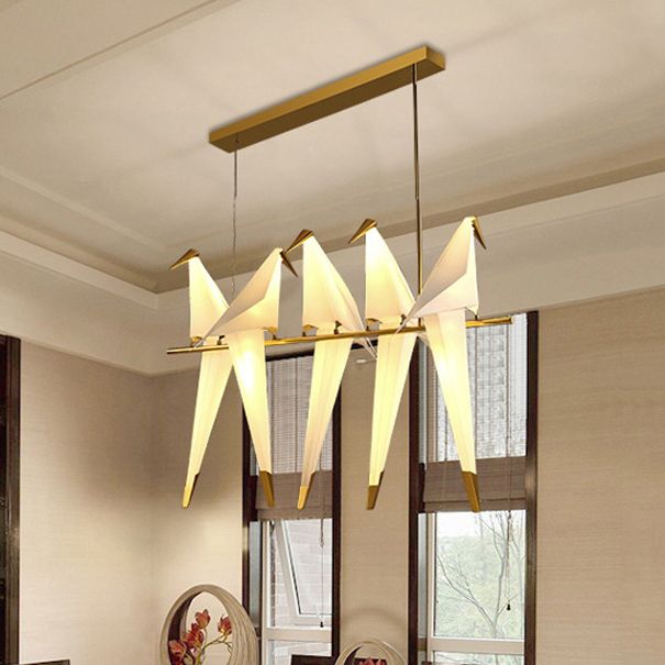 Bird Shaped Plastic Island Pendant Light Modern Style 3/4/5 Lights Golden Hanging Light Fixture for Bedroom