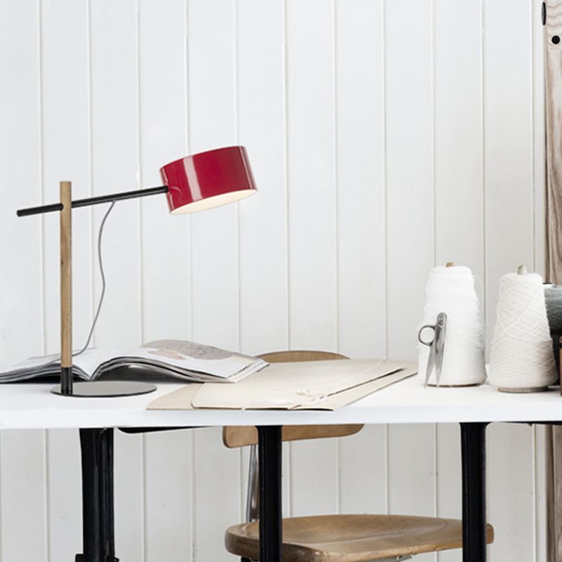 Drum Shade Desk Lamp Contemporary Style Steel 1 Light Red/White Reading Book Light for Study Room