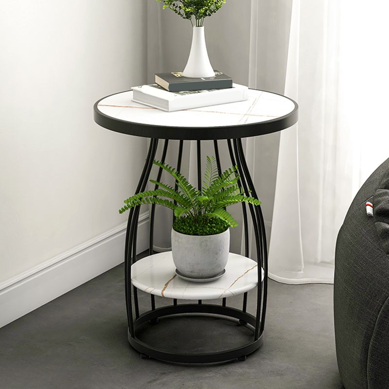 Modern Frame Side Table Slate Round Sofa End Table with Storage