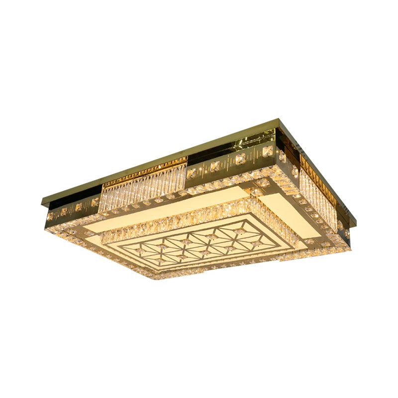 LED Rectangle Flush Ceiling Light Contemporary Gold Clear Crystal Blocks Lighting Fixture