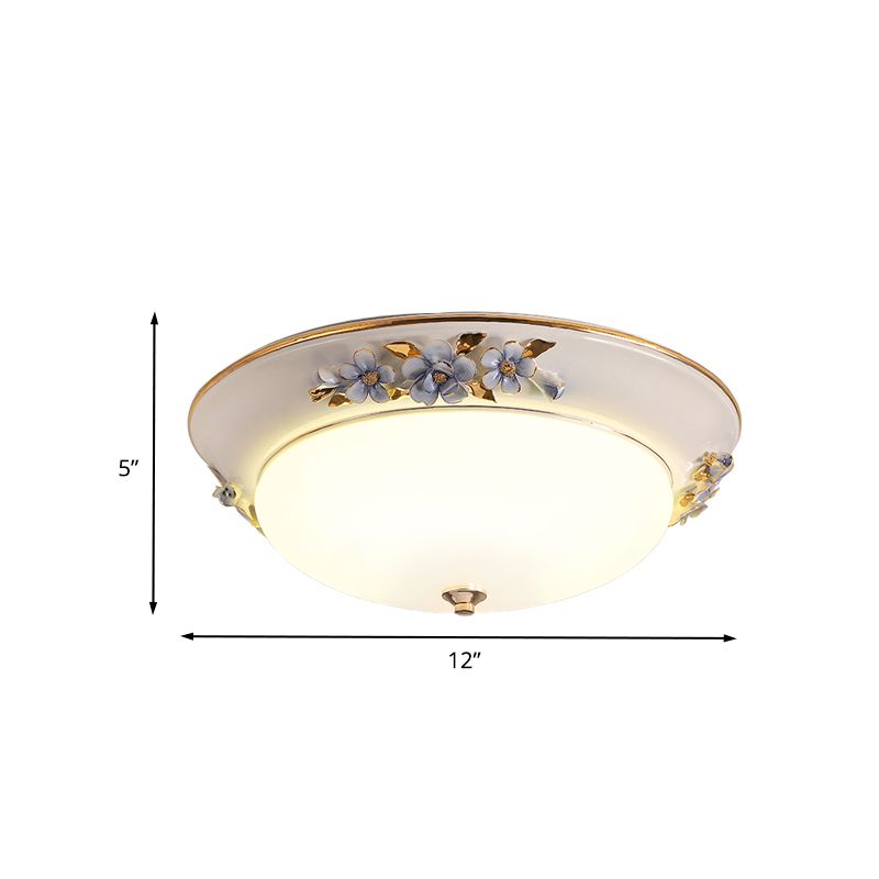 Metal White Ceiling Mounted Light Bowl 1 Head Korean Flower LED Flush Mount Lighting Fixture, 12"/14.5"/17" W