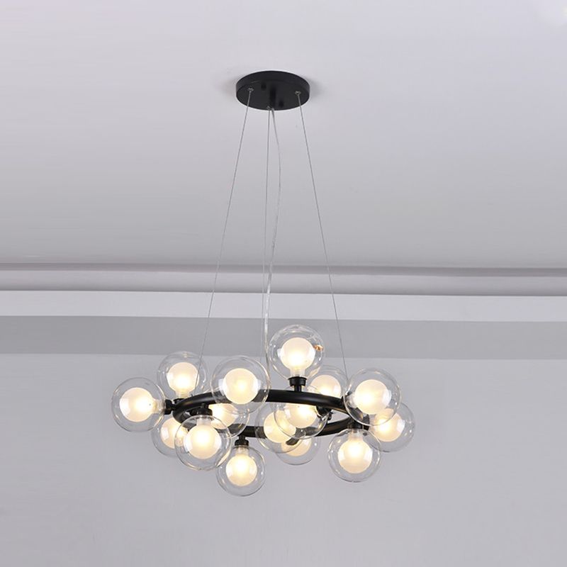 Modern Metal Chandelier Light Fixtures Multi-Head Hanging Pendant Lights with Globe Glass Shade