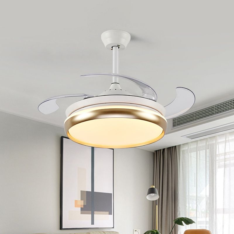 Lámpara de ventilador colgante acrílico Modernista 42 "W LED Sala de estar 4 cuchillas Semi Monte Iluminación en oro, control remoto/pared/conversión de frecuencia y control remoto