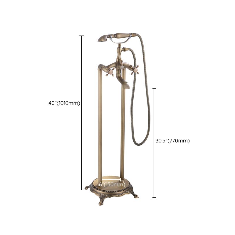 Floor Mounted Metal Clawfoot Tub Faucet Double Handles Freestanding Bathtub Faucet
