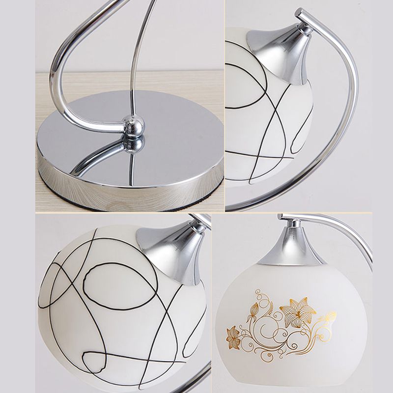 Silver Gooseneck Table Lamp Minimalist 1-Light Metal Table Light with Spherical White Glass Shade