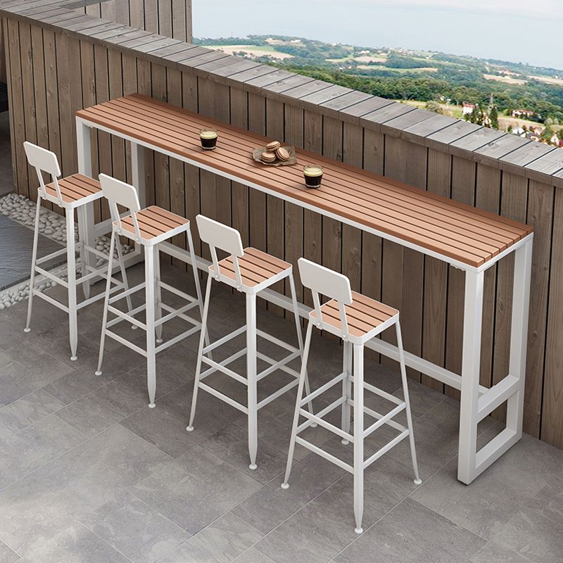Metal and Wood Rectangular Table, Industrial Style Minimalist Balcony Outdoor Bar Table