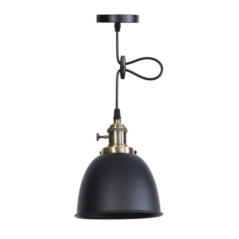 Industrial Dome Hanging Lighting 1 Head Metal Ceiling Pendant Lamp in Black/White/Red with Adjusting Button
