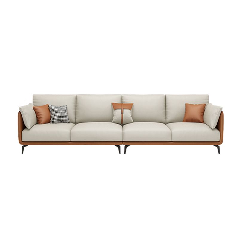 Scandinavian Beige Removable Cushions Faux Leather Straight Arm Sofa/Sectionals