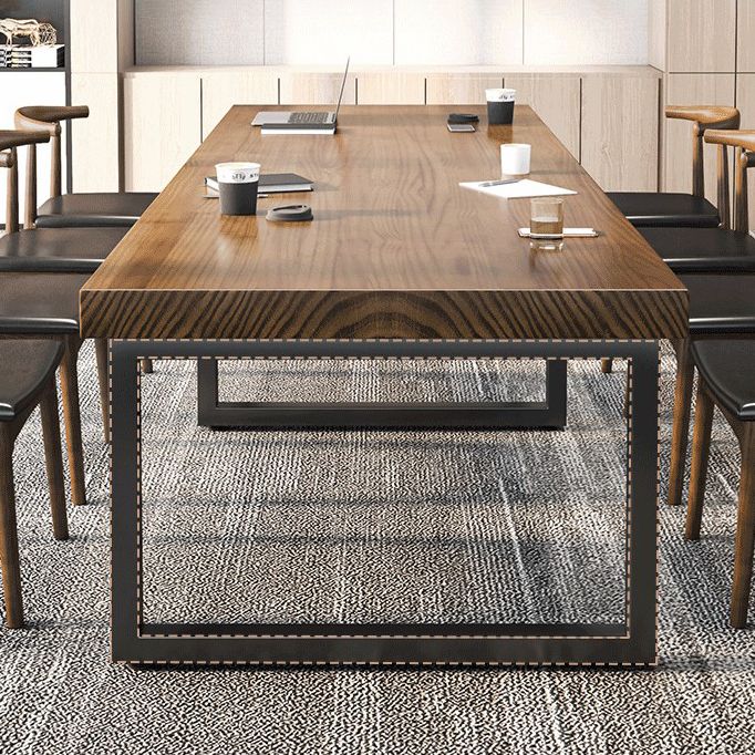 Industrial Solid Wood Dining Room Set with Rectangle Table and Metal Base Dining Table Furniture