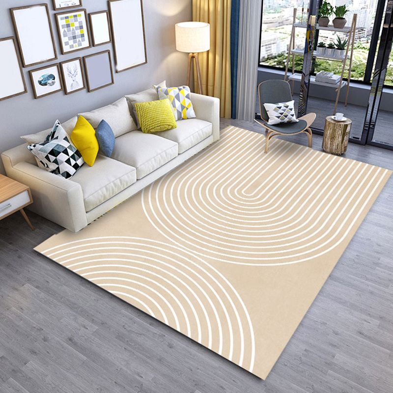Grey Modern Carpet Polyester Line Carpet Washable Rug for Home Decor