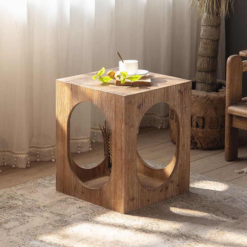 Country Square / Hexagon Side Table Natural Solid Wood End Table