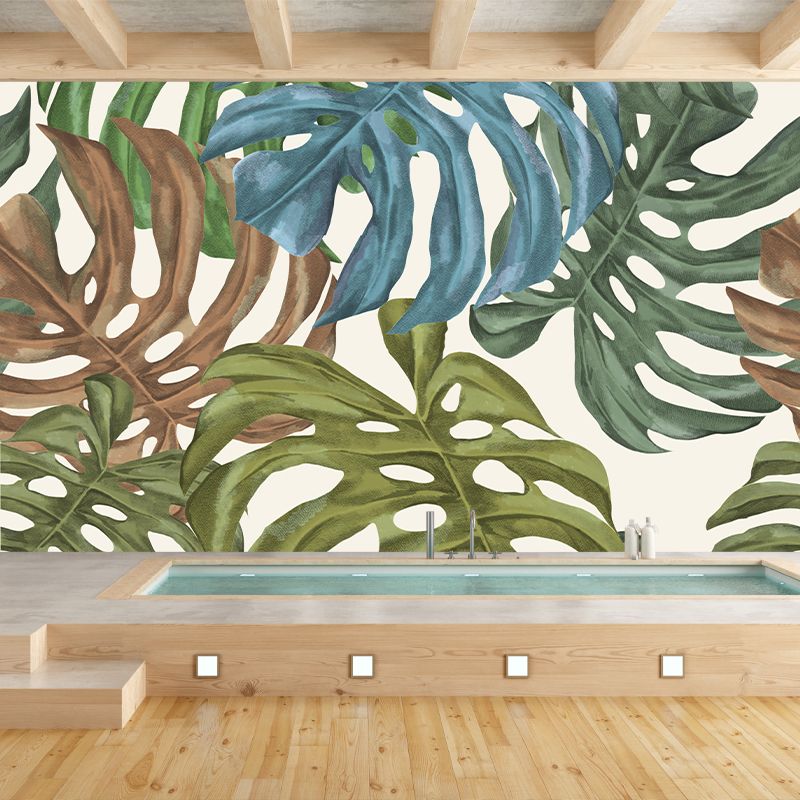 Tropical Palm Mural Wallpaper Light Color Wall Covering for Living Room