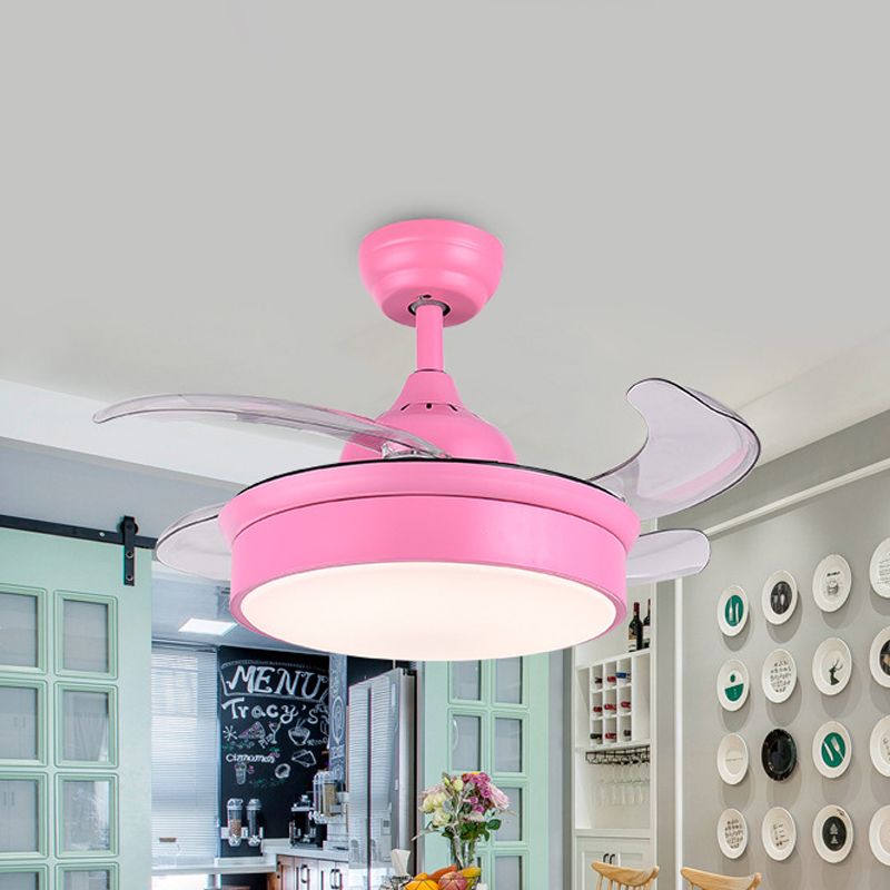 Pink Circular Ceiling Fan Lamp Modern Acrylic Bedroom 4 Blades LED Semi Flush Lighting, 42" Wide