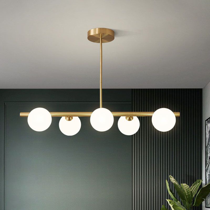 Glass Sphere Island Pendant Light Postmodern Brass Plated Hanging Lighting for Dining Room