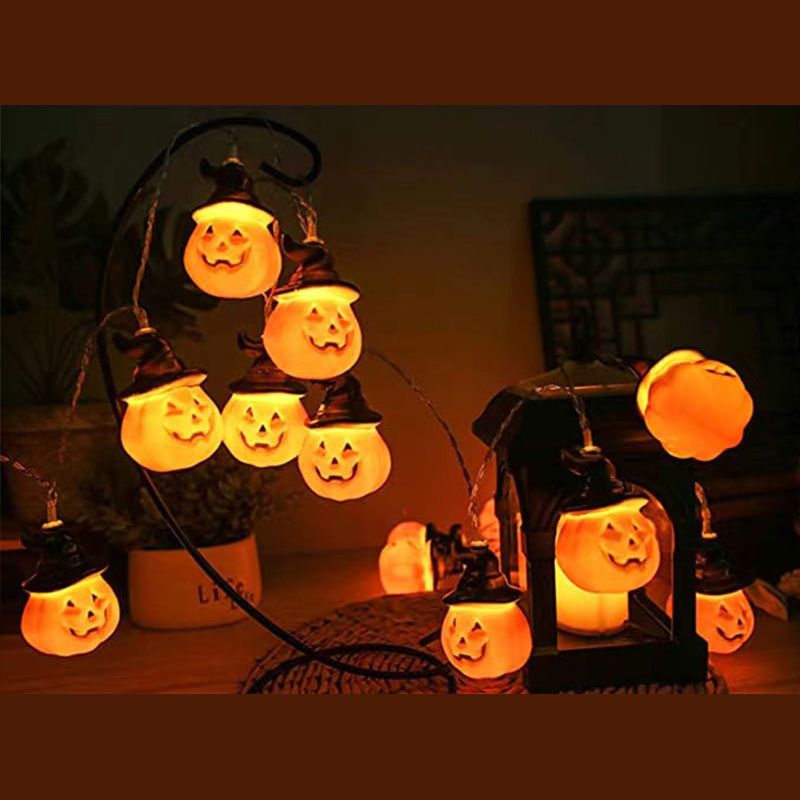 Plastic Pumpkin Halloween Light Classic Decorative Orange LED String Light for Outdoor