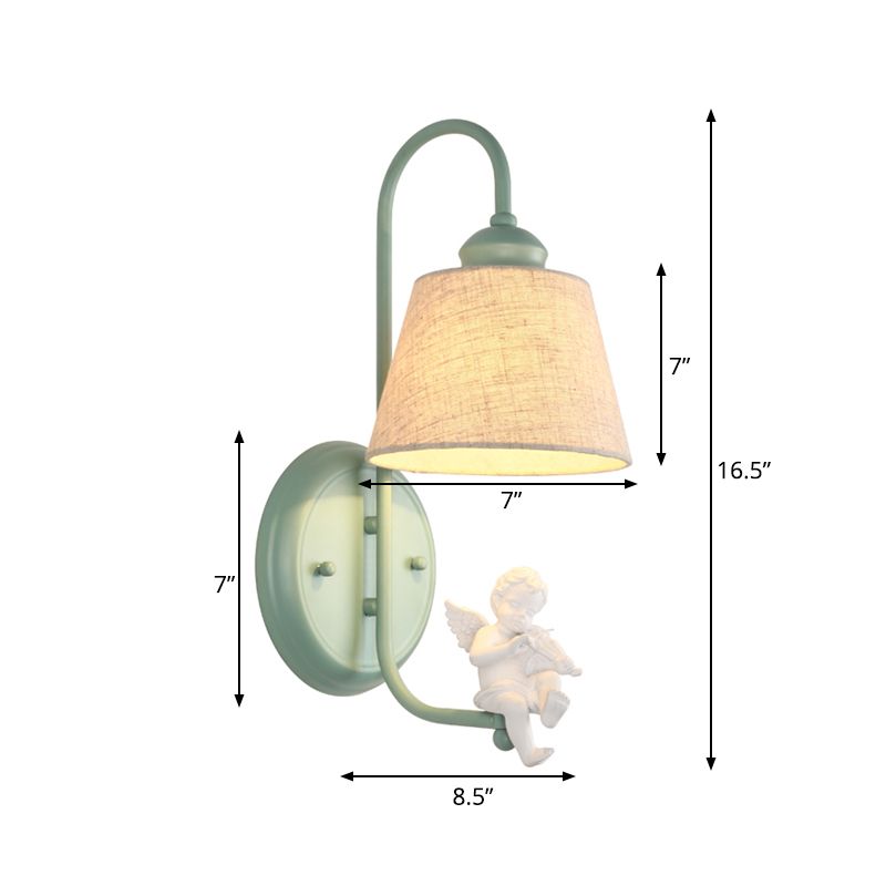1 Light Angel Sconce Light with Tapered Shade Nordic Metal Wall Lamp in Green for Living Room