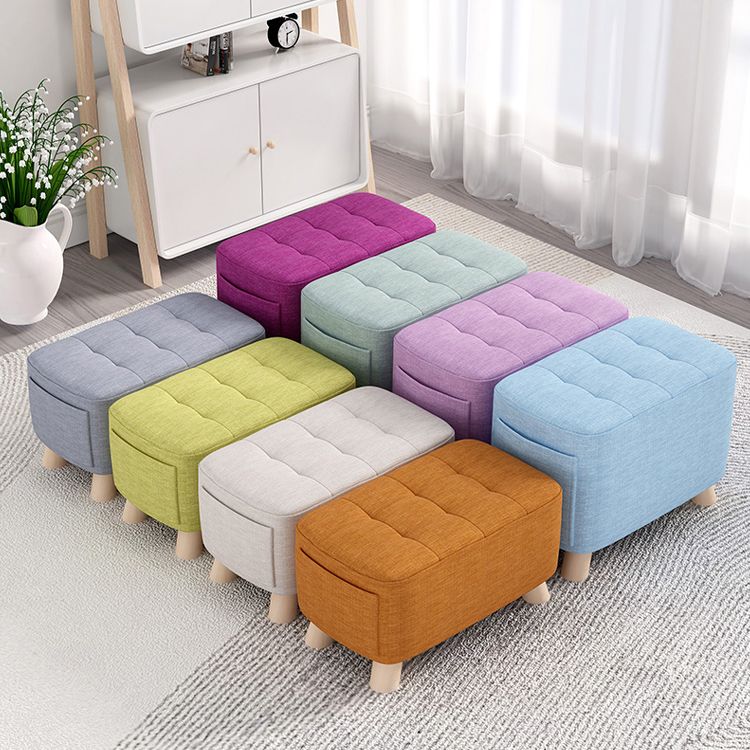 Modern Cotton Storage Pouf Plain Rectangle Tufted Chair Ottoman