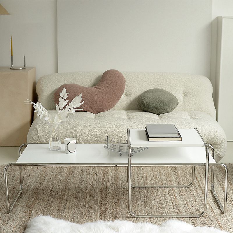 Contemporary Simple Sled Coffee Table Rectangular Wood Top Cocktail Table Set