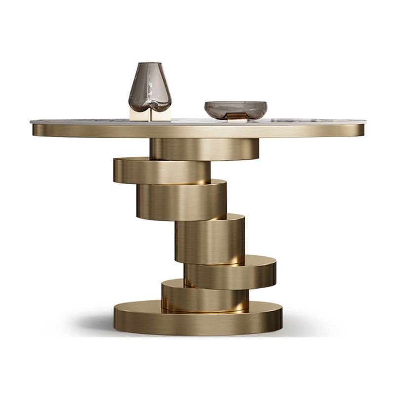 Glam Oval Console Table Golden Stone Console Sofa Table for Hall