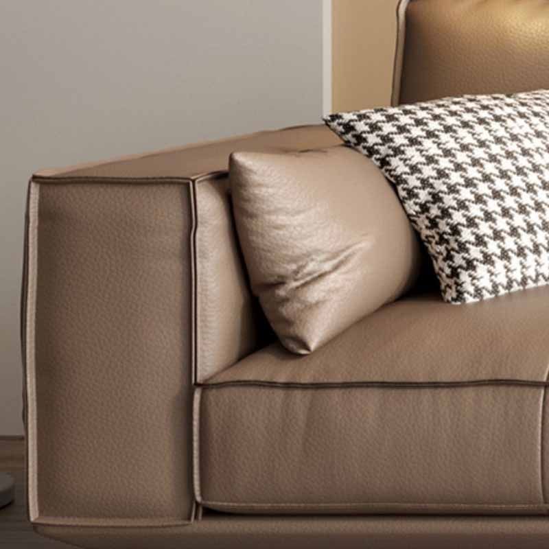 Genuine Leather Sofa 37" High Tuxedo Arm Sofa with Pillows for Living Room