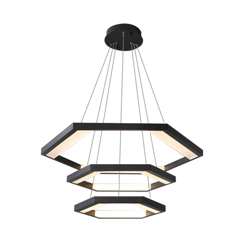 Hexagon Acrylic Chandelier Modernist 1/2/3 Lights Black Led Hanging Ceiling Light in White/Warm Light