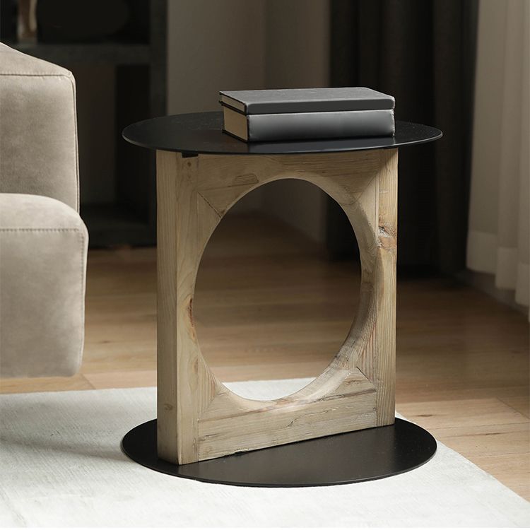Solid Wood Rustic End Table Living Room Round Side End Table