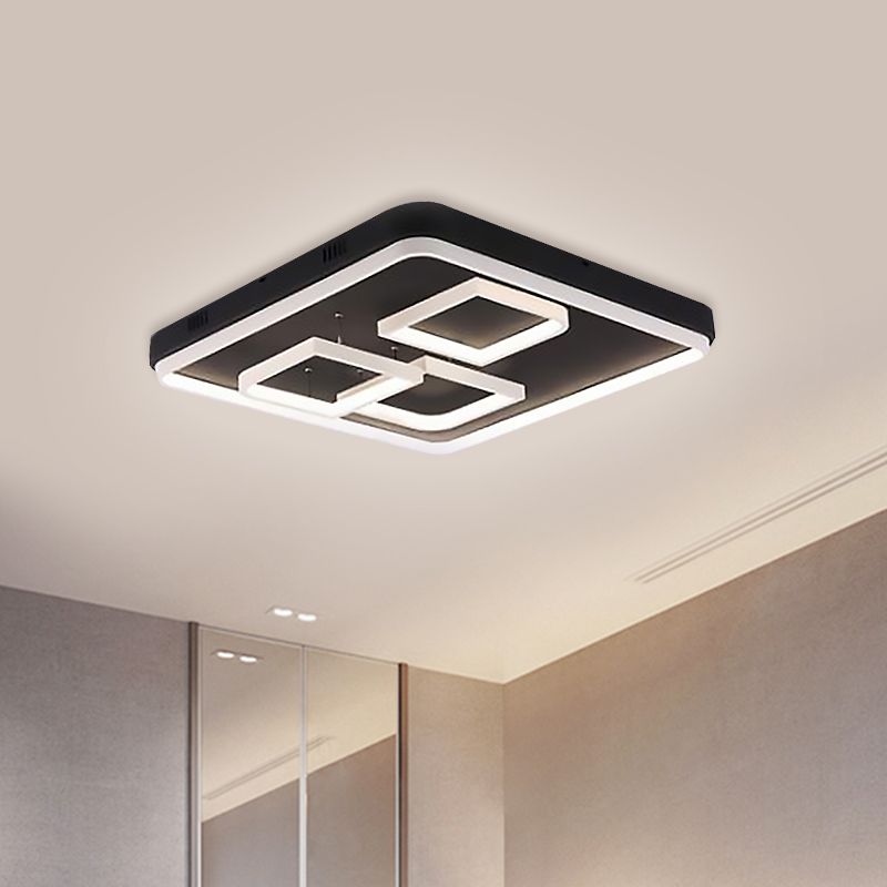 16.5"/20.5"/24.5" Wide Acrylic Square Semi Mount Lighting Modern LED Black Ceiling Flush Light Fixture in Warm/White Light