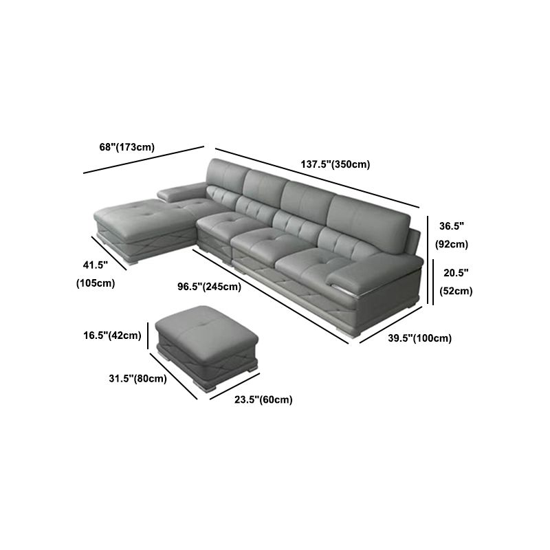 Genuine Leather Sofa & Chaise Modern Tufted Pillow Top Arm Sofa