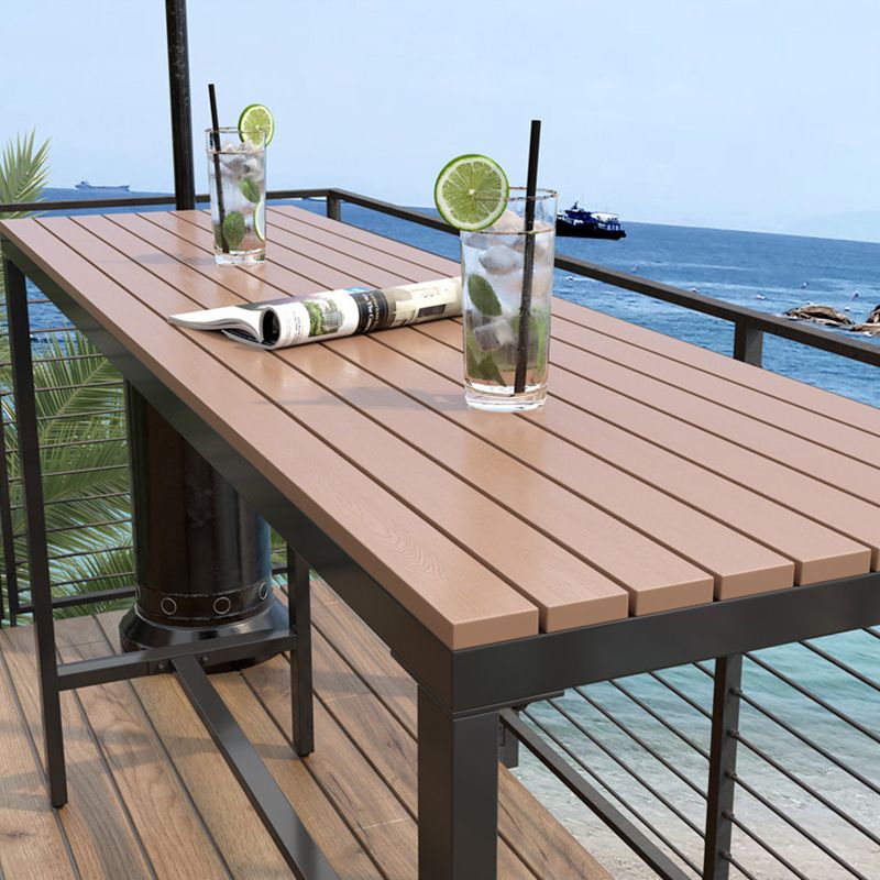 Brown Rectangle Top Bar Table Trestle Base Dining Table for Coffee Room