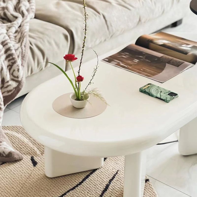 Contemporary Oval Wooden Coffee Table with 4 Legs and Wooden Top