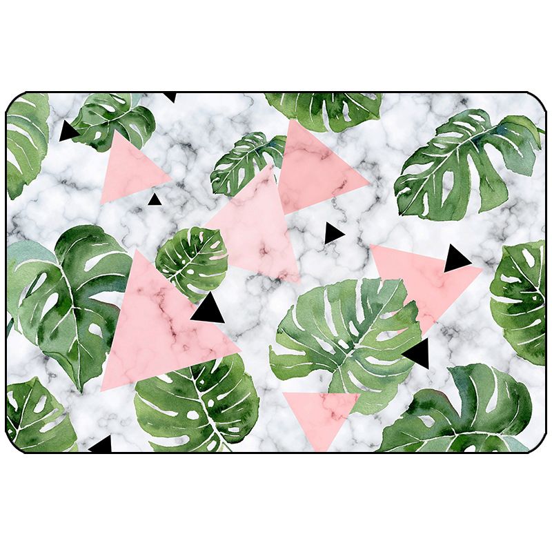 Multicolored Fresh Indoor Rug Trendy Leaves and Feather Pattern Rug Polyester Non-Slip Backing Rug for Bedroom