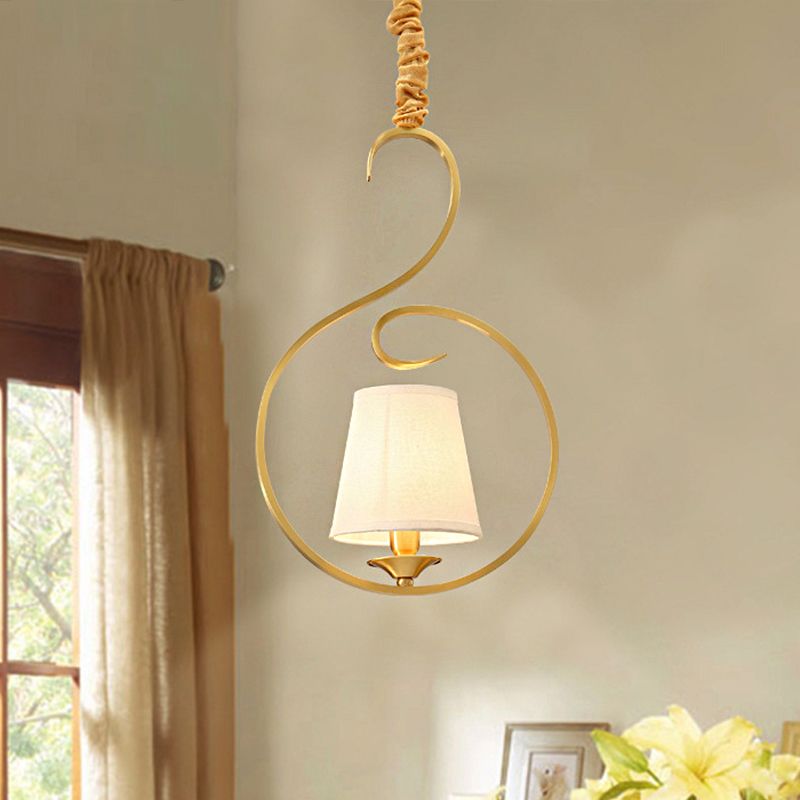 Luce del soffitto tradizionale a cono a cono 1 illuminazione a sospensione in tessuto leggero in oro per soggiorno