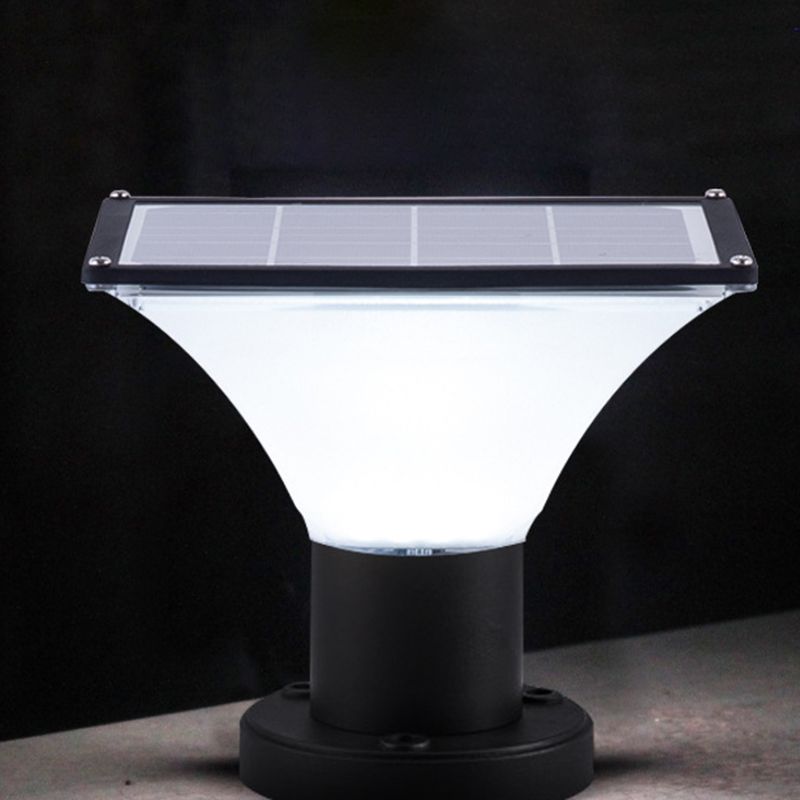 Contemporary Geometry Shape Solar Energy Pillar Lamp with Plastic Shade for Outdoor