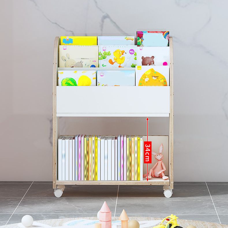 Contemporary Ladder Bookcase Manufactured Wood Bookshelf with Caster Wheels