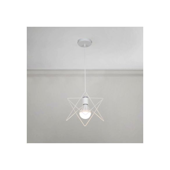 1 Bulb Pendant Lighting with Wire Frame and Star Shade Metallic Vintage Bedroom Suspension Light in White