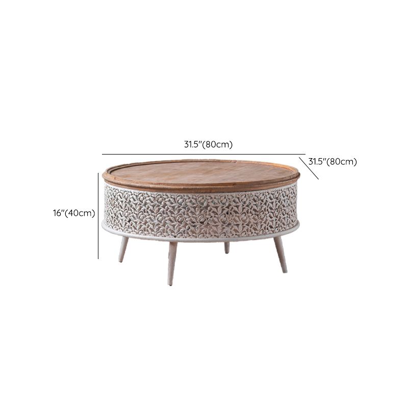 Round Shape Solid Wood End Table with Metal Base Corner Table for Living Room