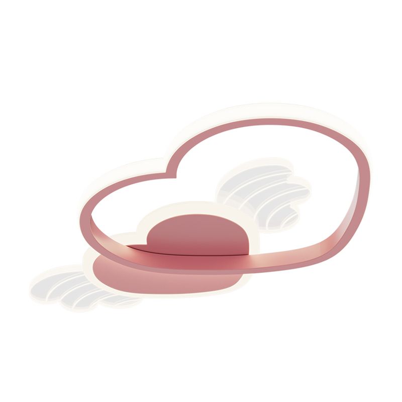 Metal Heart Shape Flush Ceiling Light Modern Style 4 Lights Flush Mount Lighting in Pink