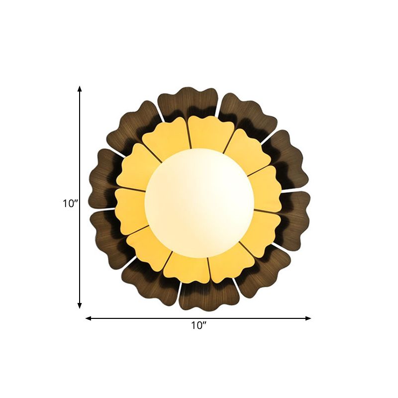 Iluminación de pared de vidrio esbelto de orbe de orbe de 1 cabeza LED LED amarillo y marrón Spluse de pared con placa de espalda con placa de espalda de girasol