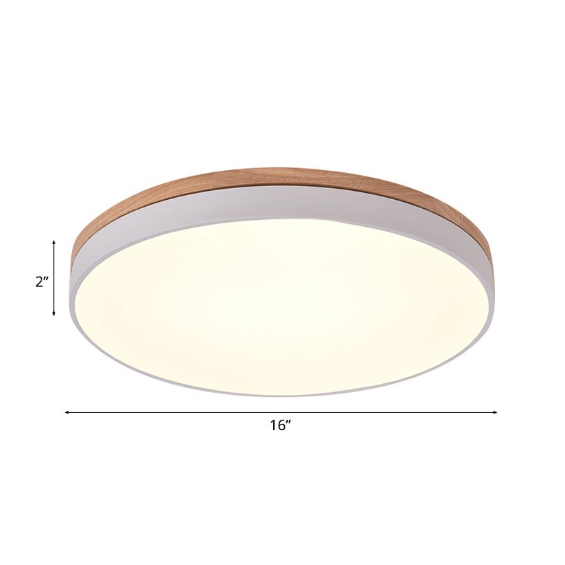 12"/16.5"/20.5" Wide White Round Flush Mount Lighting Modern Single Light Wooden LED Ceiling Lamp for Living Room